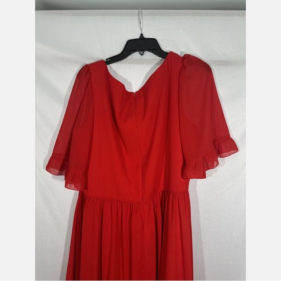NEW $498 IEENA Mac Duggal [ 16 ] Faux Wrap Ruffle Trim A Line‎ Gown Red - Picture 14 of 15